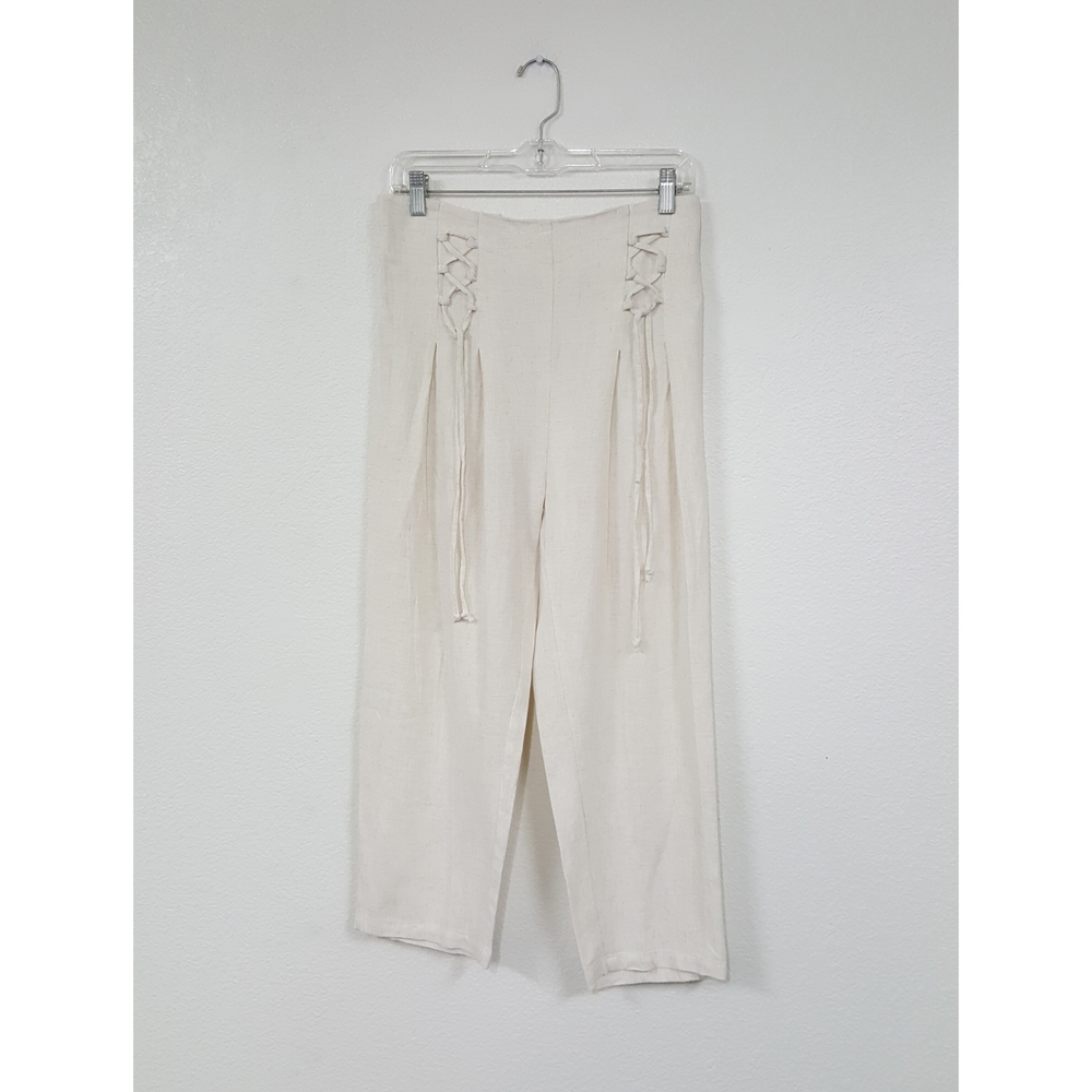 Umgee Sz L Cream Linen Cotton Blend Casual Pants